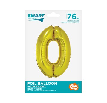 BALON FOLIOWY SMART CYFRA 0 ZŁOTA 76CM