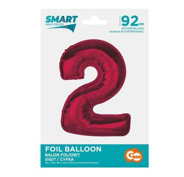 BALON FOLIOWY SMART CYFRA 2 CZERWONA 92CM