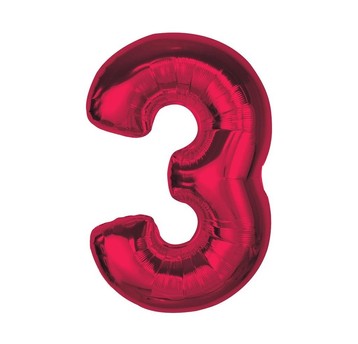 BALON FOLIOWY SMART CYFRA 3 CZERWONA 92CM