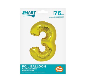 BALON FOLIOWY SMART CYFRA 3 ZŁOTA 76CM