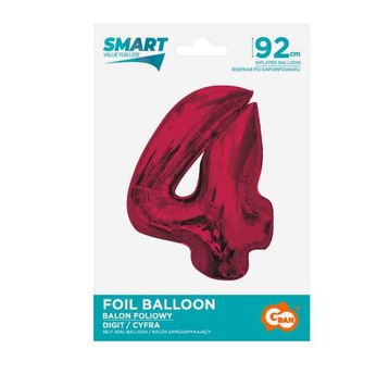 BALON FOLIOWY SMART CYFRA 4 CZERWONA 92CM