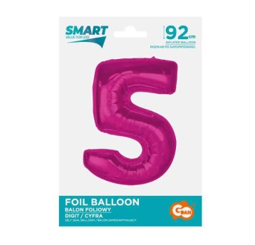 BALON FOLIOWY SMART CYFRA 5 RÓŻOWA 92CM
