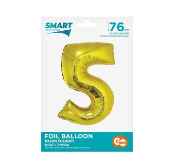 BALON FOLIOWY SMART CYFRA 5 ZŁOTA 76CM