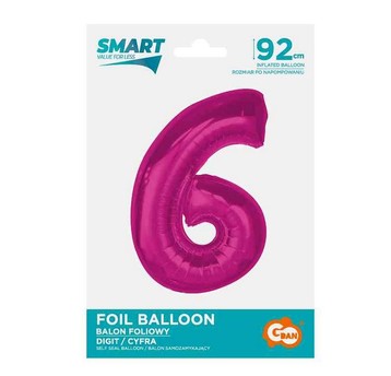 BALON FOLIOWY SMART CYFRA 6 RÓŻOWA 92CM