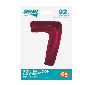 BALON FOLIOWY SMART CYFRA 7 CZERWONA 92CM