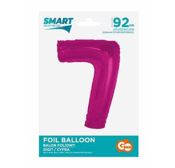 BALON FOLIOWY SMART CYFRA 7 RÓŻOWA 92CM