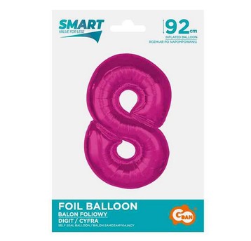 BALON FOLIOWY SMART CYFRA 8 RÓŻOWA 92CM