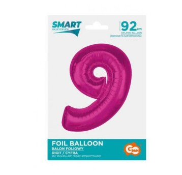 BALON FOLIOWY SMART CYFRA 9 RÓŻOWA 92CM