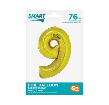 BALON FOLIOWY SMART CYFRA 9 ZŁOTA 76CM