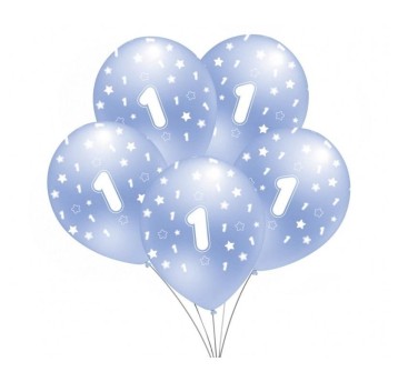BALON NADRUK "1 " Błękitny B156 ( zestaw 5 szt.)