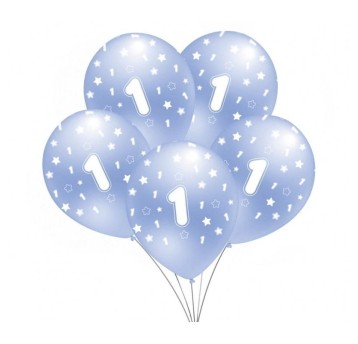 BALON NADRUK "1 " Błękitny B156 ( zestaw 5 szt.)