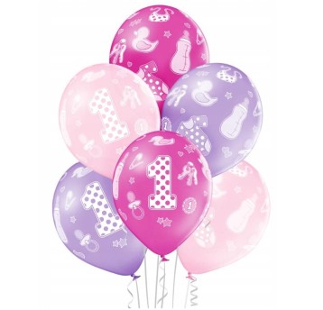 Balony 1 Urodziny dziewczynki (6szt.)