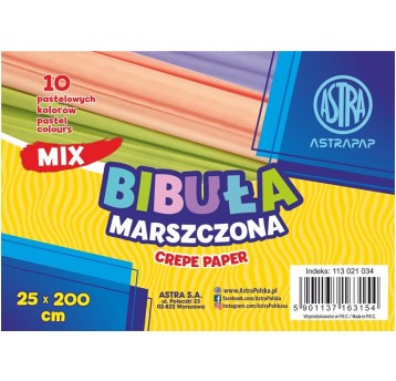BIBUŁA MARSZCZONA 25X200 CM,MIX 10 KOL PASTEL 3154