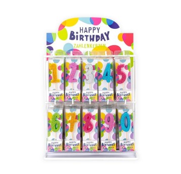 BIRTHDAY FUN Świeczki mini brokat 0-9