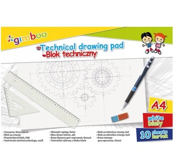 BLOK TECHNICZNY A4/10K BIAŁY 150G GIMBOO A'6