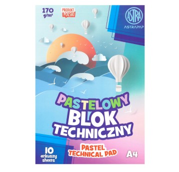 BLOK TECHNICZNY KOLOROWY A4 170G PASTEL 4877 A'10