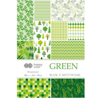 BLOK Z MOTYWAMI GREEN 80G/M2 A4 15 ARK HAPPY 4343