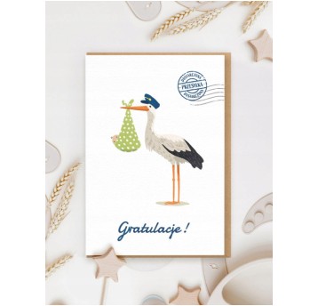 BOCIAN GRATULACJE kartka na narodziny dziecka 1305