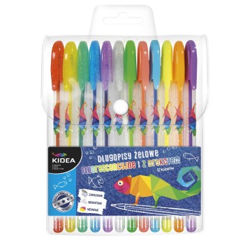 DŁUGOPISY ŻELOWE 12 KOLORÓW KIDEA 2876