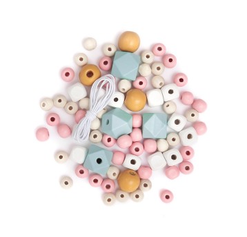 DREWNIANE KORALIKI KOLOROWE, PASTEL, 80 SZT. 0657