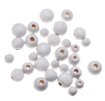 DREWNIANE KORALIKI, KULKI, 30 SZT. BIAŁE 3916