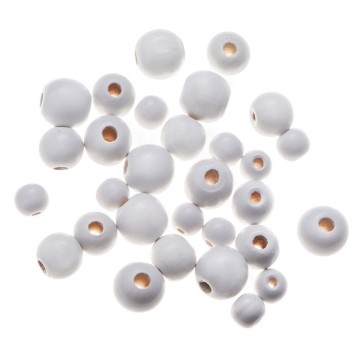 DREWNIANE KORALIKI, KULKI, 30 SZT. BIAŁE 3916