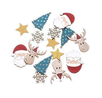 DREWNIANE MOTYWY ŚWIĄTECZNE, 15 SZT., MULTIKOLOR