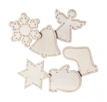 DREWNIANE ZAWIESZKI ŚWIĄTECZNE 6 SZT. 3015