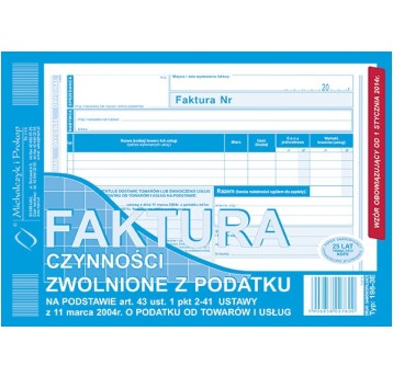FAKTURA CZYNNOŚCI ZWOL. Z PODAT. A5 198-3E