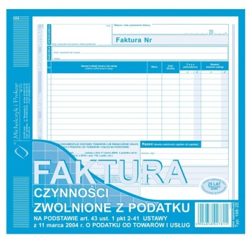 FAKTURA CZYNNOŚCI ZWOL. Z PODATKU 2/3A4 198-2E