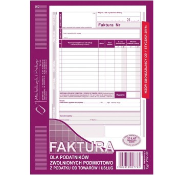 FAKTURA DLA ZW. PODM. Z PODATKU A5 PION O 202-3E