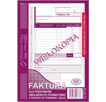 FAKTURA DLA ZW. PODM. Z PODATKU A5 PION W 201-3E