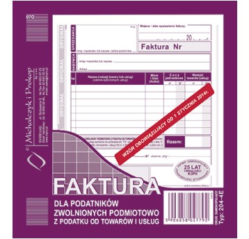FAKTURA DLA ZWOL.PODM.Z PODATKU 2/3A5 204-4E