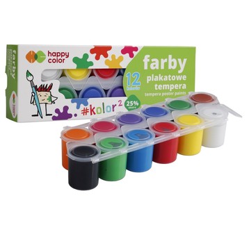 Farba plakatowa tempera, 12 kol x 25ml, Happy colo