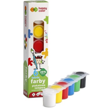 Farba plakatowa tempera, 6 kol x 25ml, Happy color