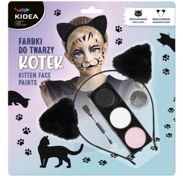 FARBKI DO TWARZY ZESTAW Z OPASKĄ KOTEK KIDEA 7128