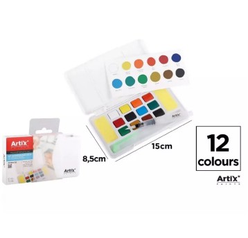 Farby akwarelowe z pędzlem wodnym 12 kolorów 4524