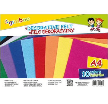 FILC DEKORACYJNY, A4, W FOLII, 10 KOLORÓW, GIMBOO