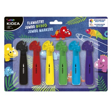 FLAMASTRY JUMBO Z FIGURKĄ DINOZAURY 6 KOLORÓW K