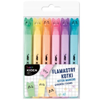 FLAMASTRY KOTKI 6 KOLORÓW KIDEA 8705