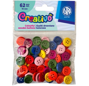 GUZIKI DREWNIANE KOLOROWE ASTRA CREATIVI 15MM 3222