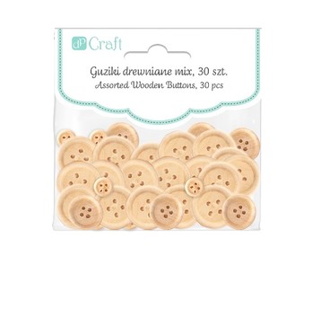 GUZIKI DREWNIANE MIX, 30 SZT. - NATURALNE 2627 A'6