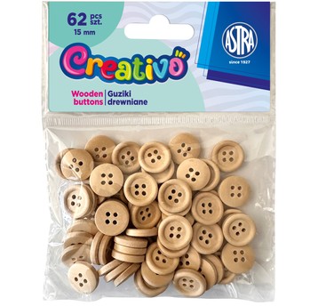 GUZIKI DREWNIANE NATURALNE ASTRA CREATIV 15MM 6017