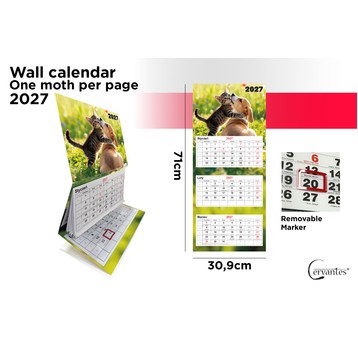 Kalendarz ścienny 2027 trójdzielny zwierzaki 1710