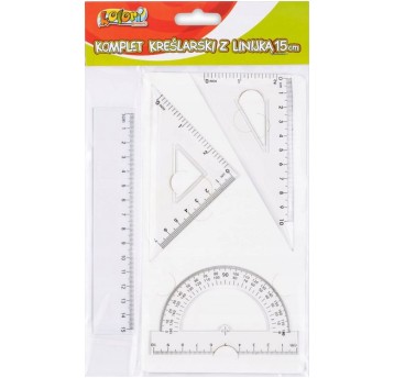 KOMPLET GEOM/ KREŚLARSKI Z LINIJKĄ 15CM 4346