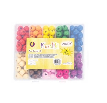 Koraliki drewniane, zest. 250szt. w pudełku