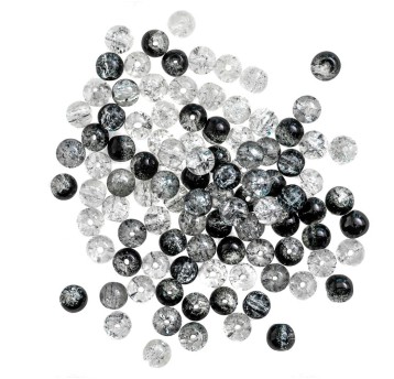 KORALIKI SZKLANE SPĘKANE 8MM 100SZT BIAŁE CZARNE S
