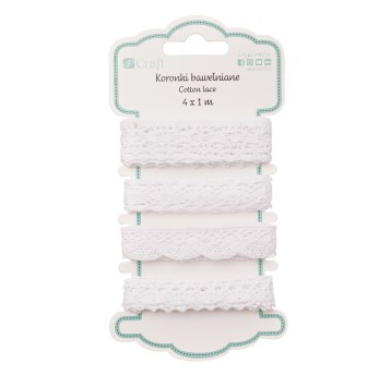 KORONKI BAWEŁNIANE 4 X 1M BRIDAL WHITE 7201