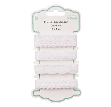 KORONKI BAWEŁNIANE 4 X 1M BRIDAL WHITE 7201