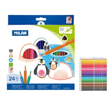 KREDKI OŁÓWKOWE TRÓJKĄTNE MILAN 24 KOLORY 7929